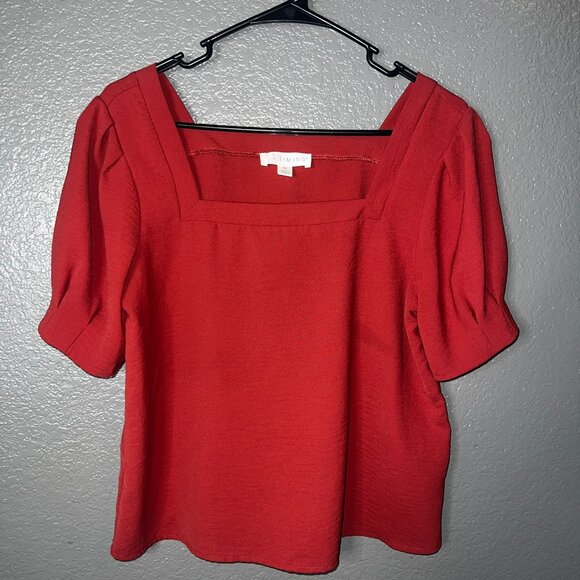 Timing Women’s Red Square Neck Puff Sleeve Blouse M P2P 19 L22 - Picture 5 of 5